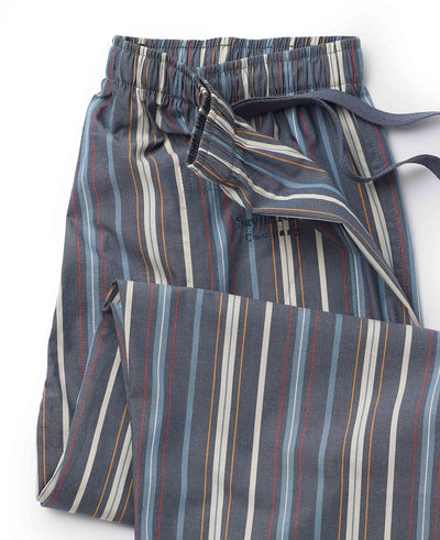 Men's Navy Multi Varigated Stripe Cotton Lounge Pants waist detail