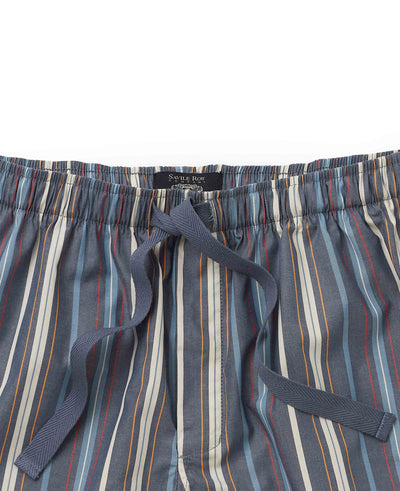 Men's Navy Multi Variegated Stripe Cotton Lounge Shorts waist detail