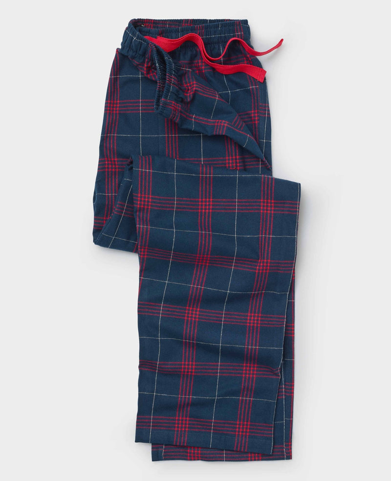 Navy Red Brushed Cotton Twill Window Check Lounge Pants