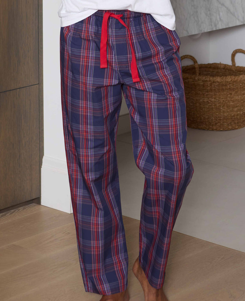 Navy Red Cotton Window Check Lounge Pants