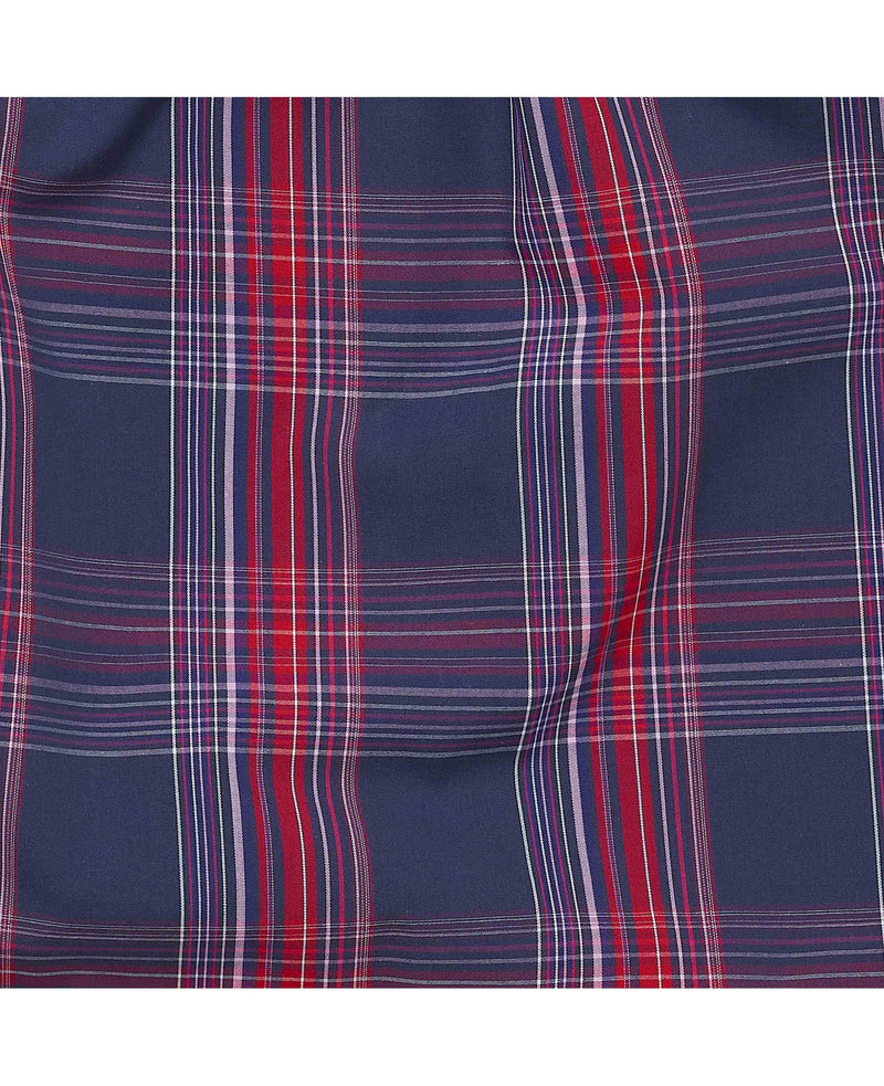 Navy Red Cotton Window Check Lounge Shorts