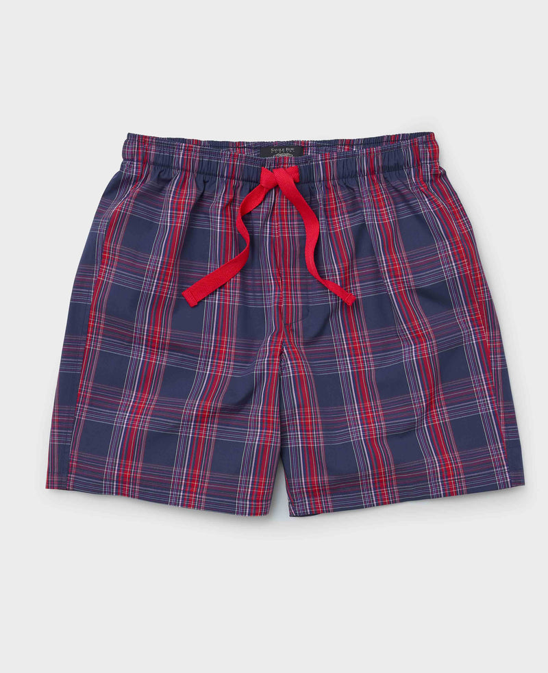 Navy Red Cotton Window Check Lounge Shorts