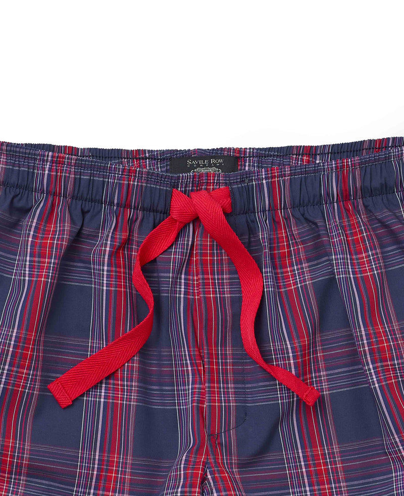 Navy Red Cotton Window Check Lounge Shorts