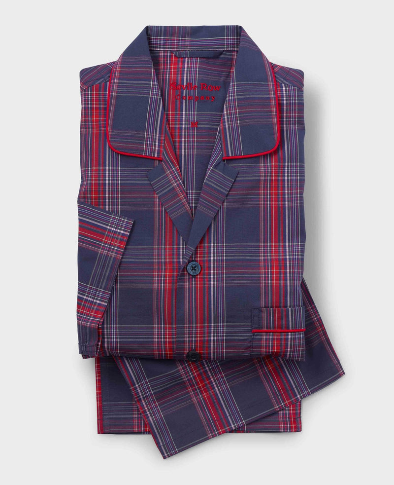 Navy Red Cotton Window Check Pyjamas