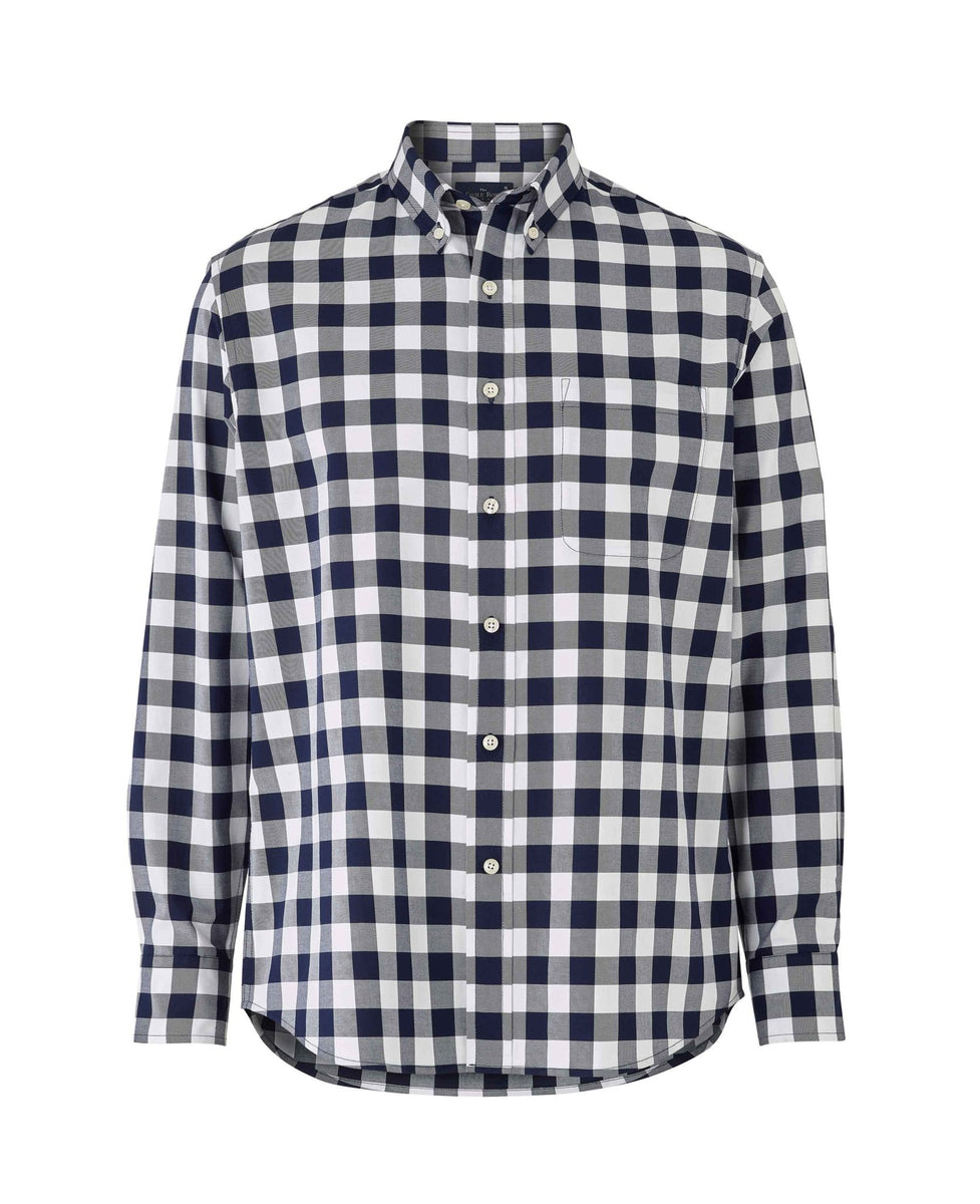 Men Navy & White Check Shoulder Yoke Regular Shirt main image 0