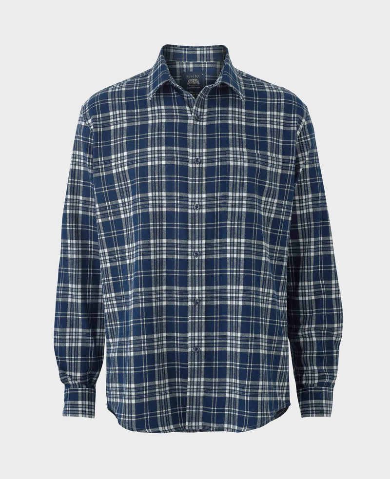 Navy White Brushed Cotton Check Classic Fit Casual Shirt