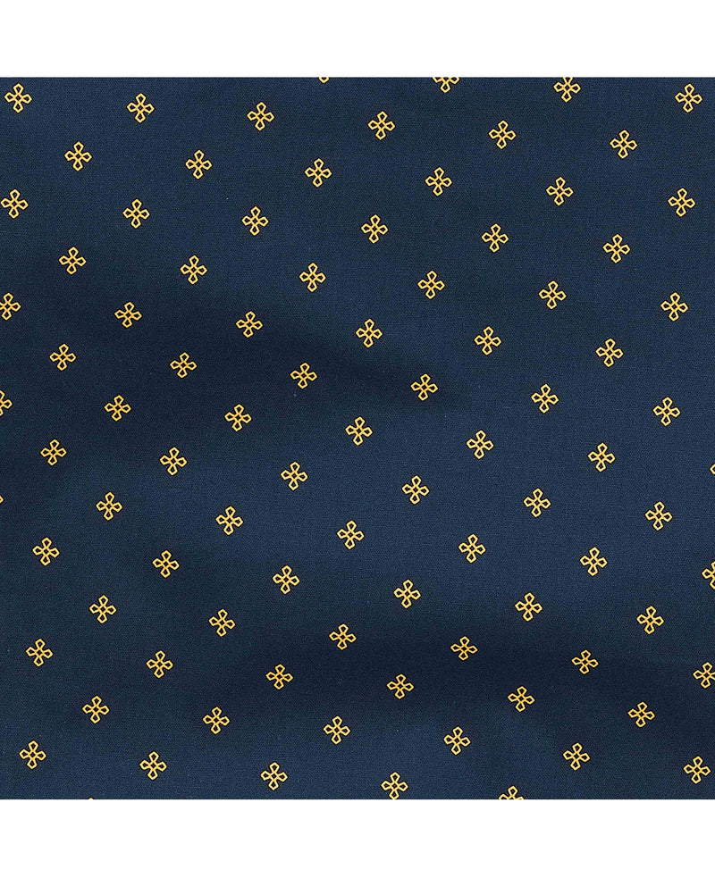 Navy Yellow Cotton Fleur De Lys Print Lounge Pants