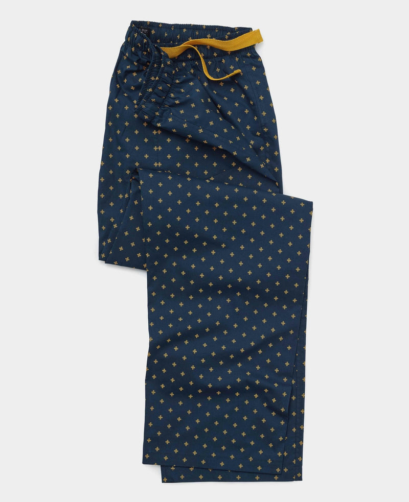 Navy Yellow Cotton Fleur De Lys Print Lounge Pants