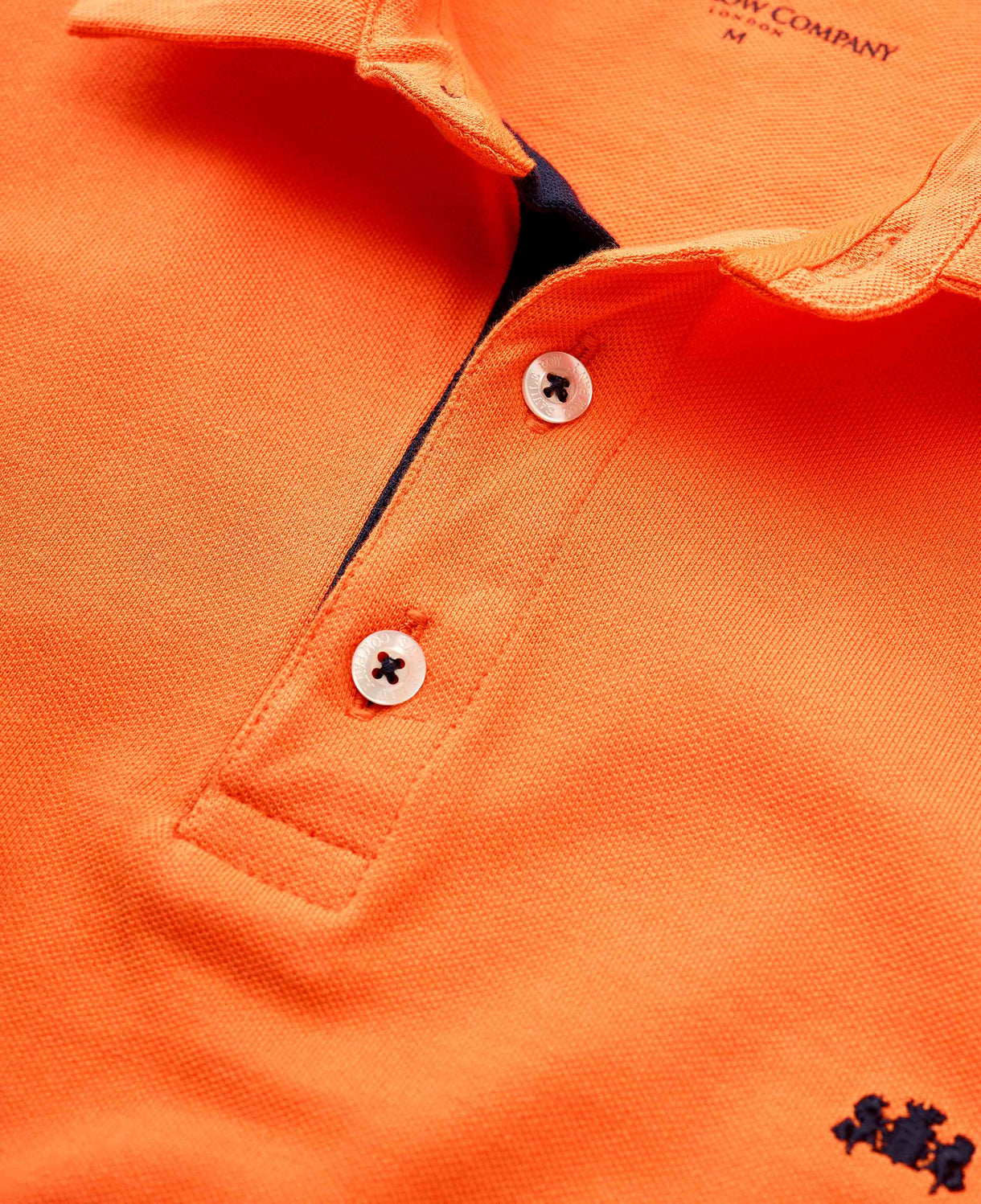 Men's Orange Cotton Pique Short Sleeve Polo Shirt collar detail