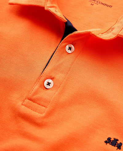 Men's Orange Cotton Pique Short Sleeve Polo Shirt collar detail