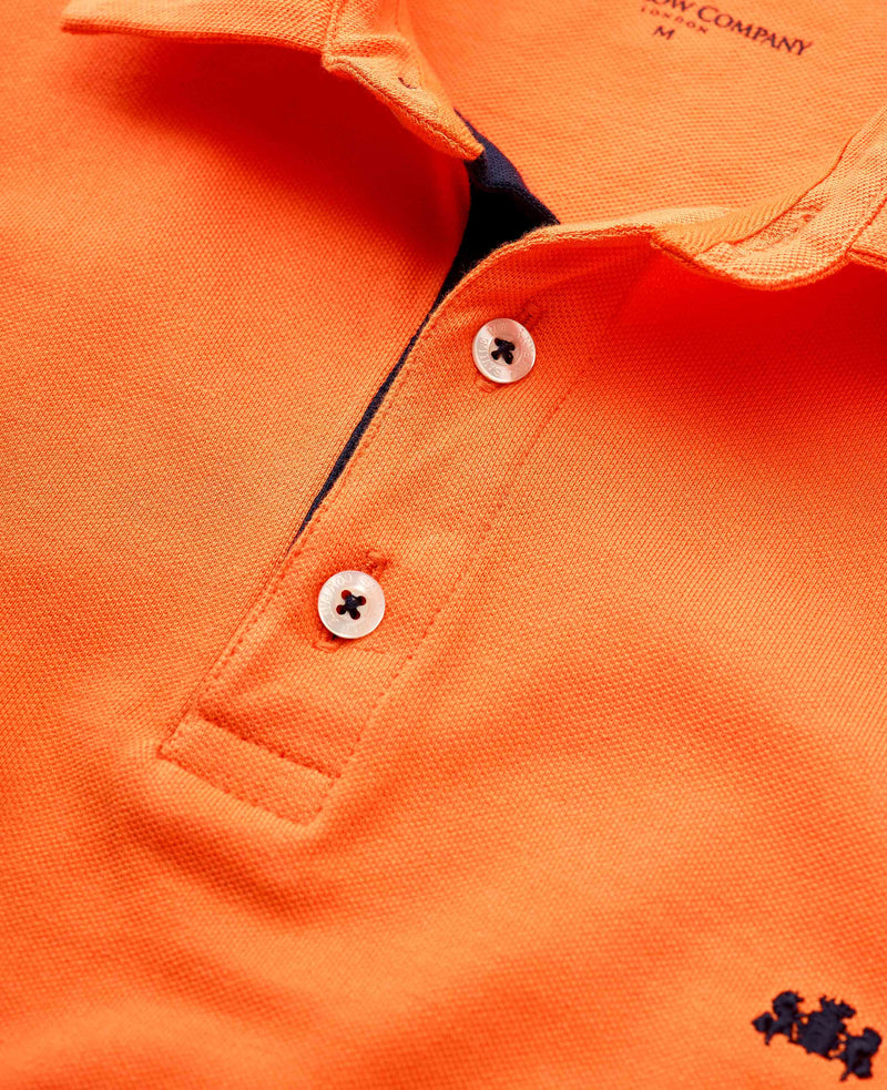 Men's Orange Cotton Pique Short Sleeve Polo Shirt collar detail