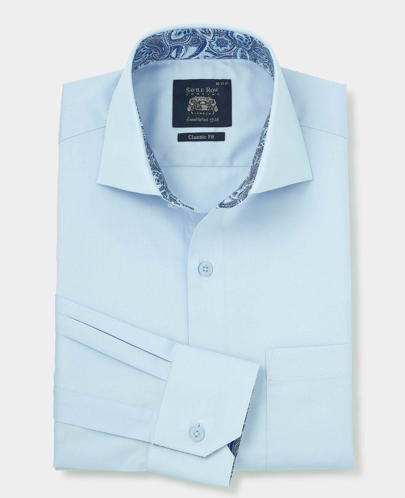 pale blue cotton twill classic fit smart casual shirt single cuff 5007pbl grey