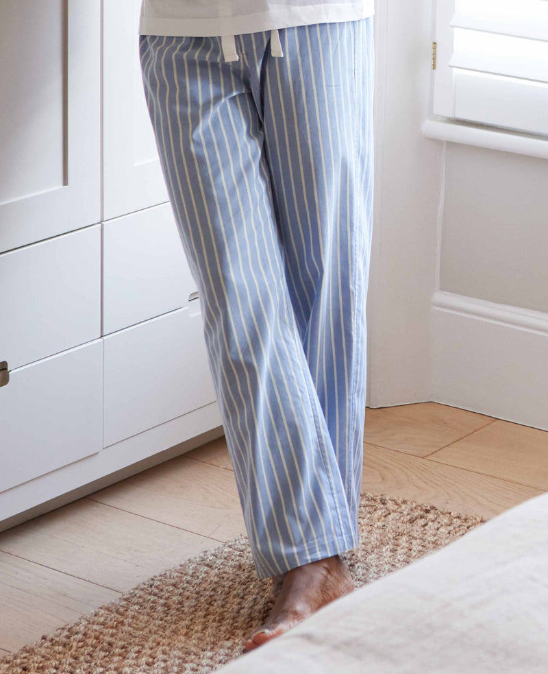 Men's Pale Blue Cotton Twill Wide Stripe Lounge Pants model shot 1