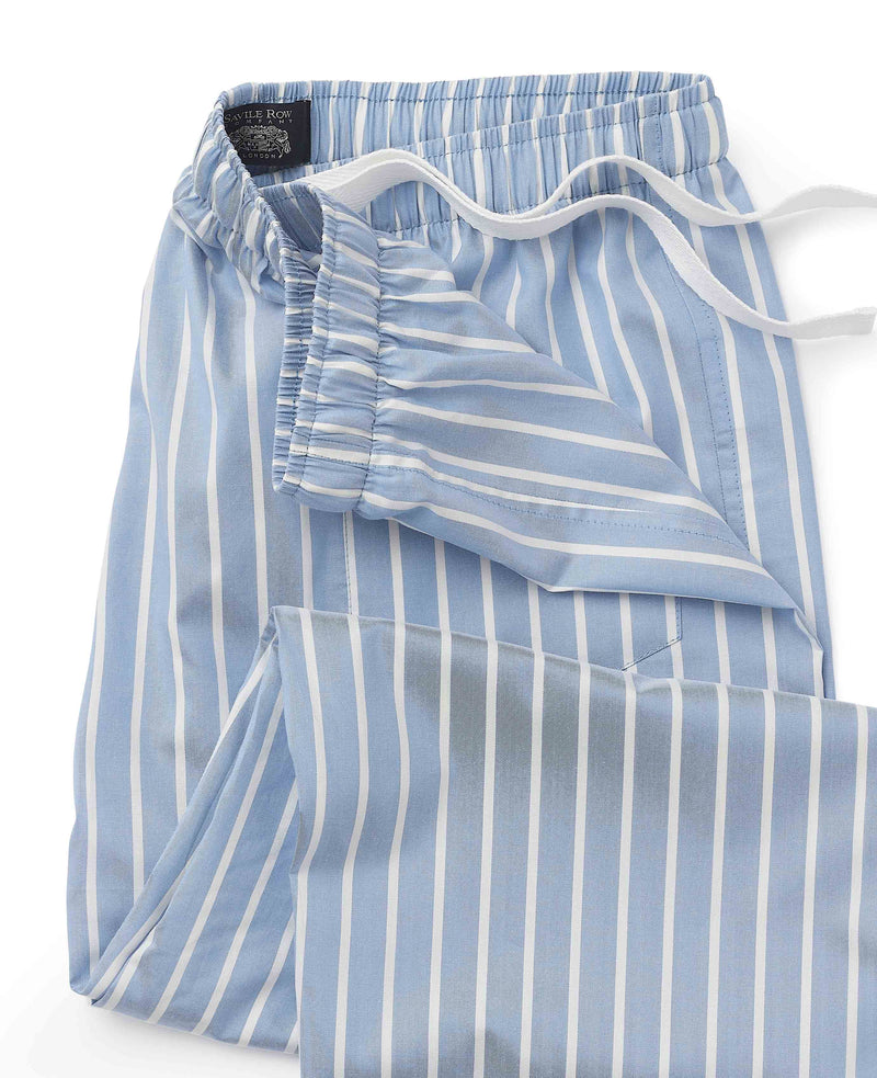 Men's Pale Blue Cotton Twill Wide Stripe Lounge Pants waist detail