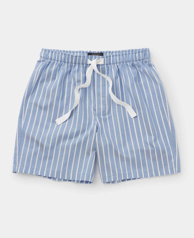 Men's Pale Blue Cotton Twill Wide Stripe Lounge Shorts mannequin