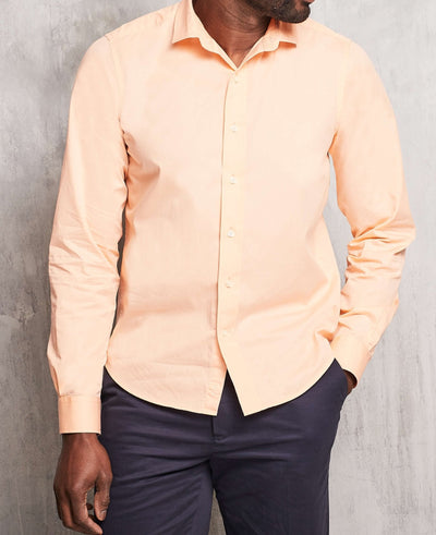 Men's Peach Cotton Twill Slim Fit Casual Shirt In Short Length