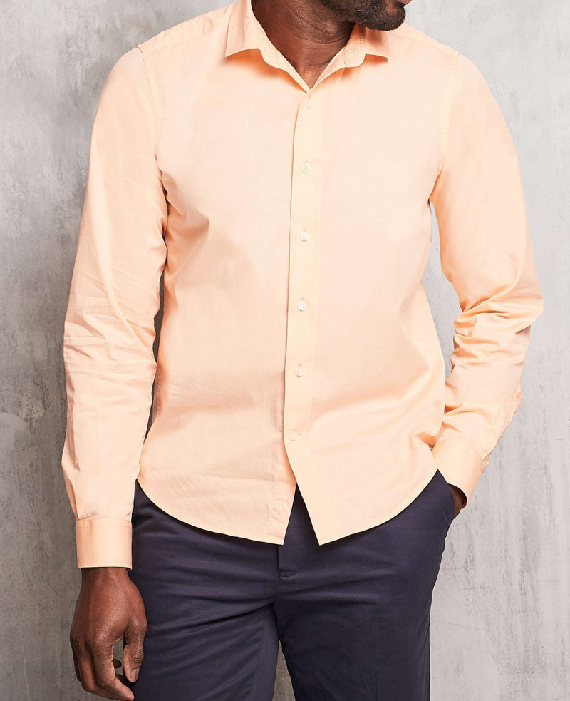 Men's Peach Cotton Twill Slim Fit Casual Shirt In Short Length