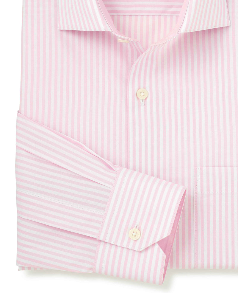 pink cotton bengal stripe classic fit smart casual shirt single cuff 5006pnk No Tie detail