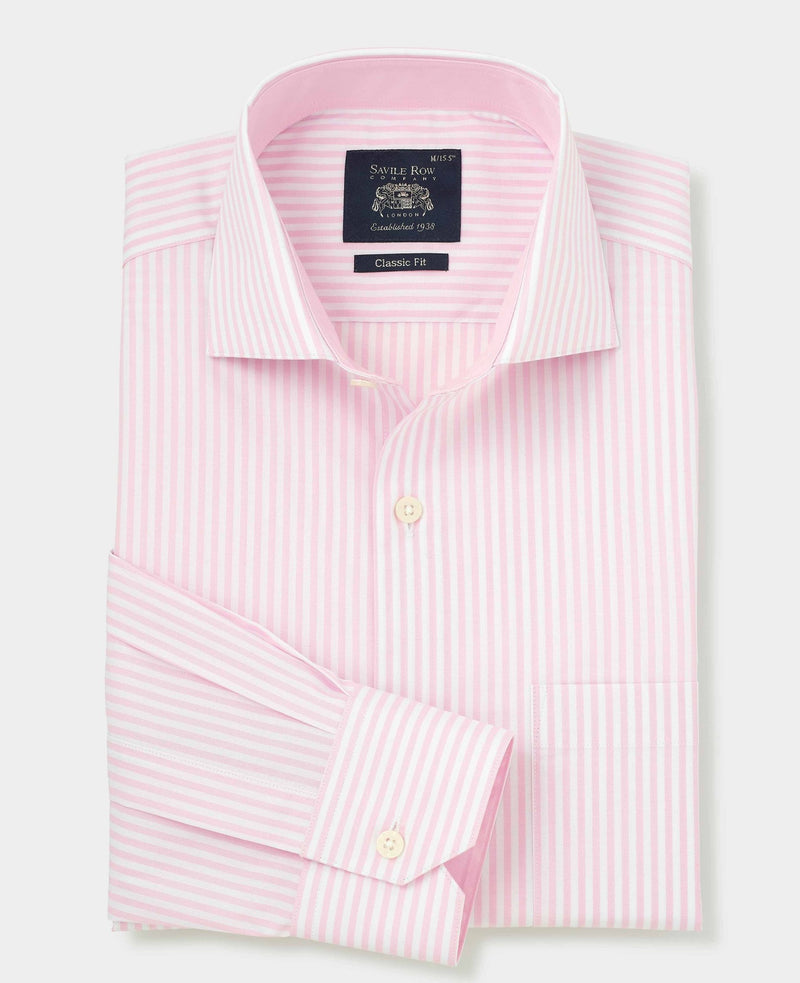 pink cotton bengal stripe classic fit smart casual shirt single cuff 5006pnk No Tie grey