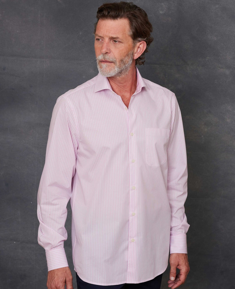 pink cotton bengal stripe classic fit smart casual shirt single cuff 5006pnk model image 1