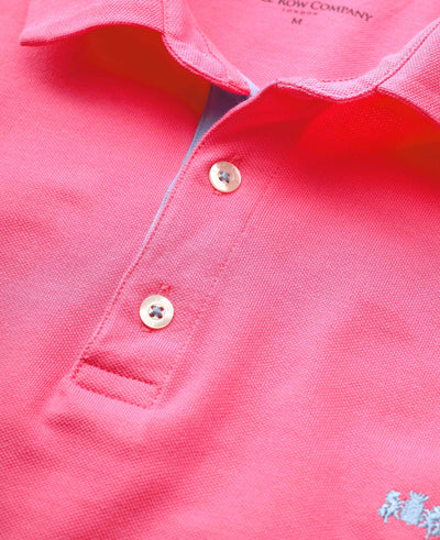 Men's Pink Cotton Pique Short Sleeve Polo Shirt collar detail