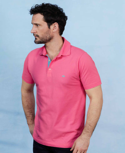 Men's Pink Cotton Pique Short Sleeve Polo Shirt model shot
