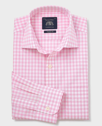 Pink White Cotton Gingham Check Classic Fit Formal Shirt - Single Cuff