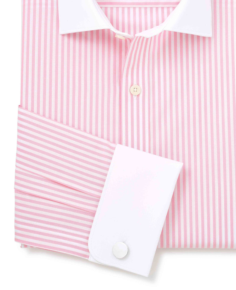 Pink White Cotton Striped Slim Fit Winchester Formal Shirt - Double Cuff