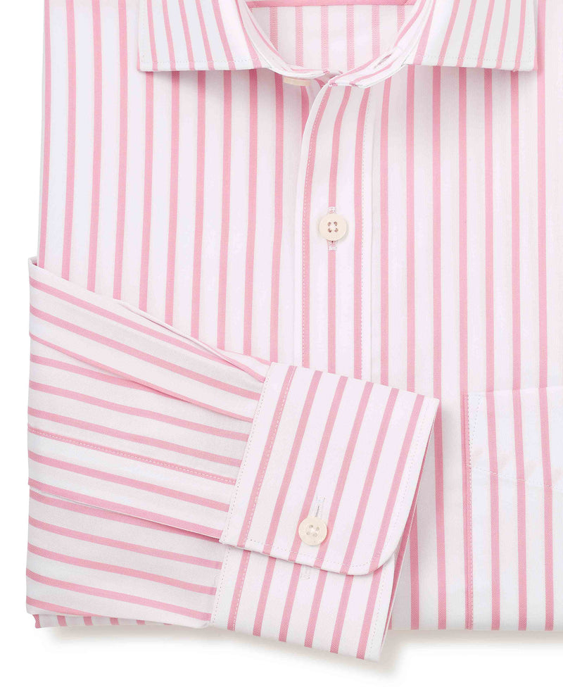 Men's Pink White Stripe Cotton Slim Fit Formal Shirt With Single Cuffs sleeve detail