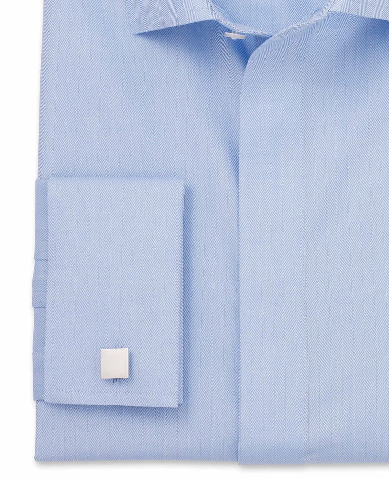 rafel pale blue herringbone made to measure shirt cuff detail