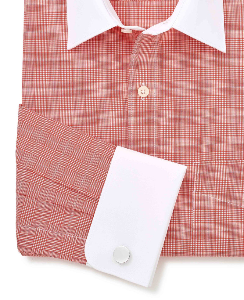 Red Cotton Prince of Wales Check Classic Fit Winchester Formal Shirt - Double Cuff