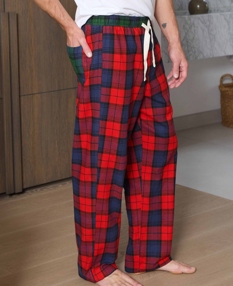 Red Multi Brushed Cotton Twill Window Check Lounge Pants