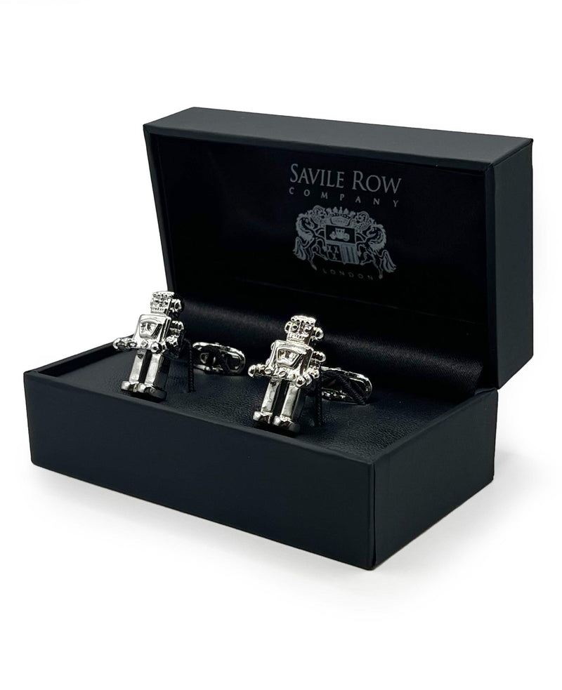 Silver Tone Rhodium Plated Robot Cufflinks