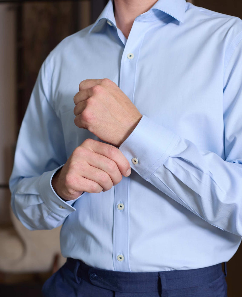Sky Blue Herringbone Cotton Slim Fit Formal Shirt - Single Cuff