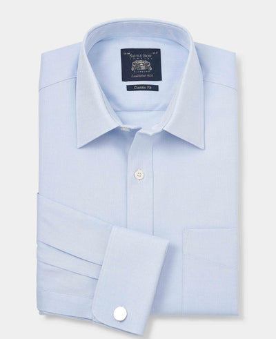 Men's Sky Blue Textured Cotton Herringbone Classic Fit Formal Shirt With Double Cuff folded
