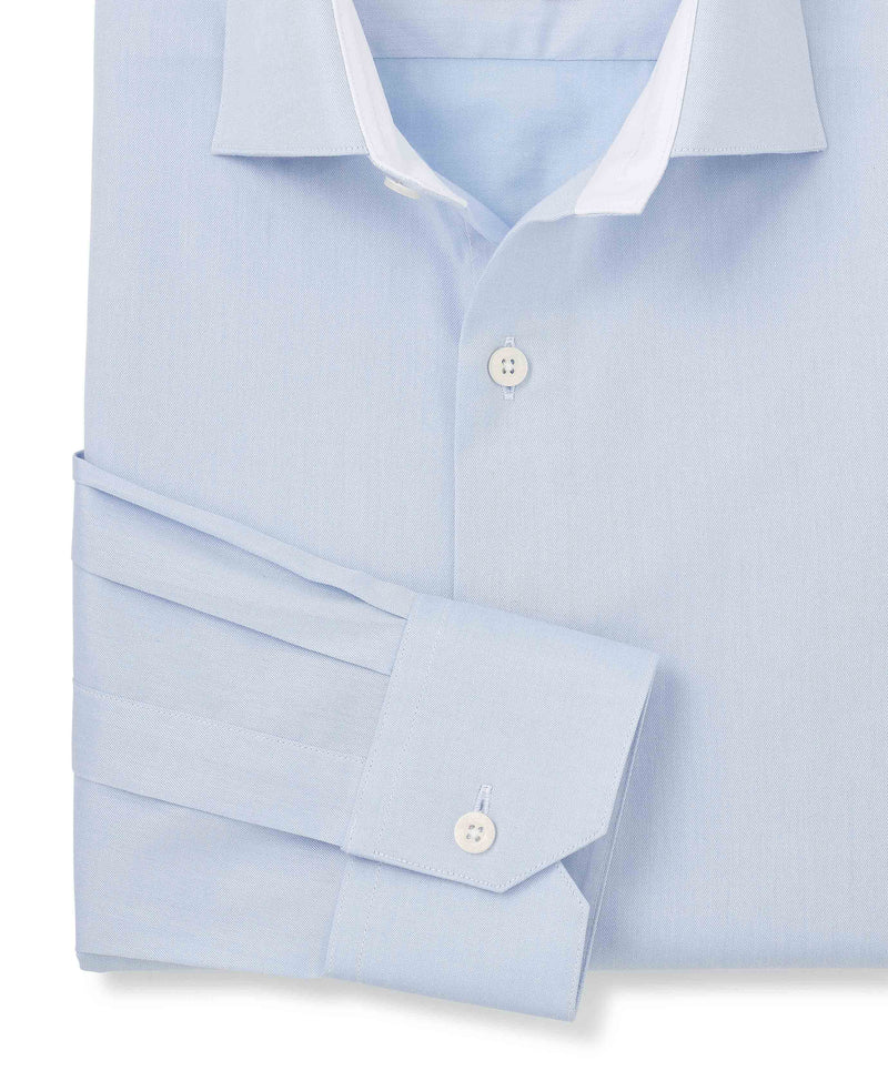 Men's Sky Blue Two-Ply Cotton Slim Fit Formal Shirt With Single Cuffs sleeve detail