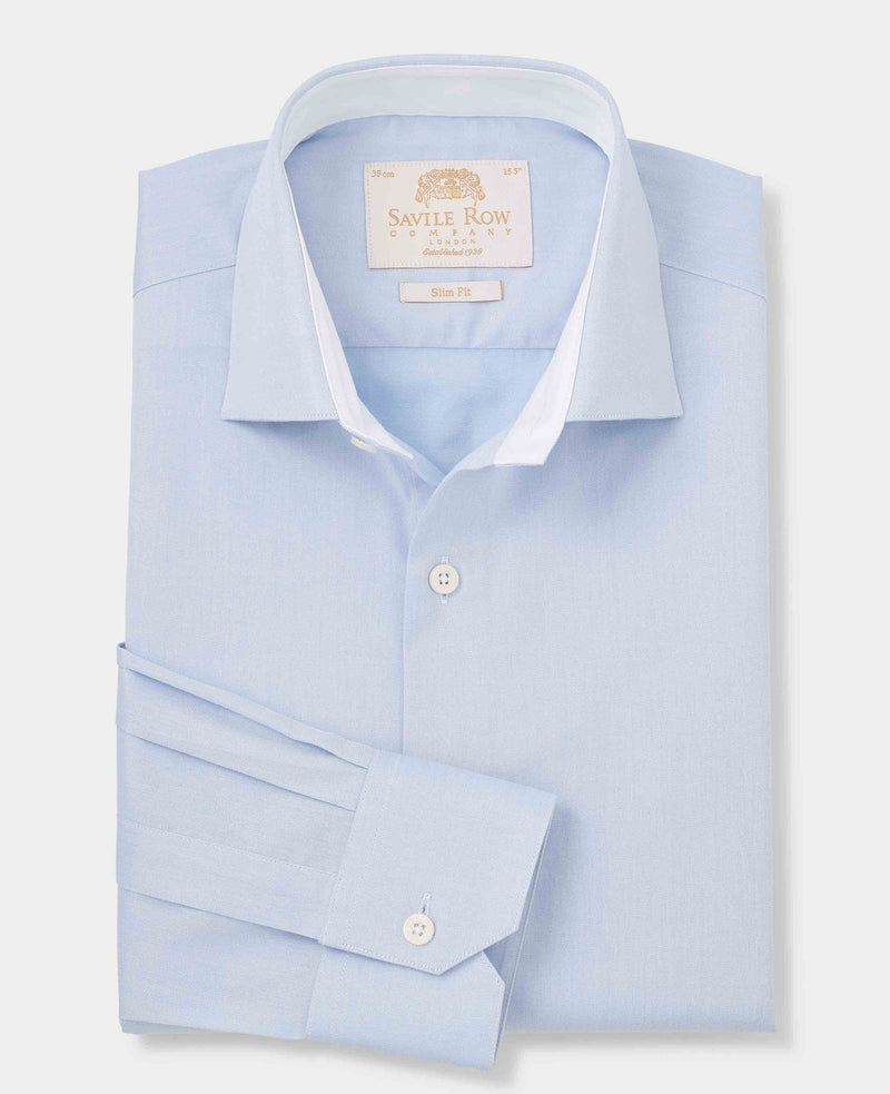 Men's Sky Blue Two-Ply Cotton Slim Fit Formal Shirt With Single Cuffs folded