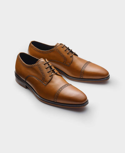 Tan Leather Capped Derby Shoes side shot