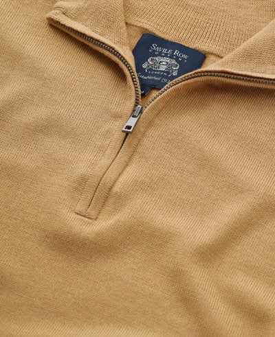 tan merino wool zip neck jumper mkw567tan Detail
