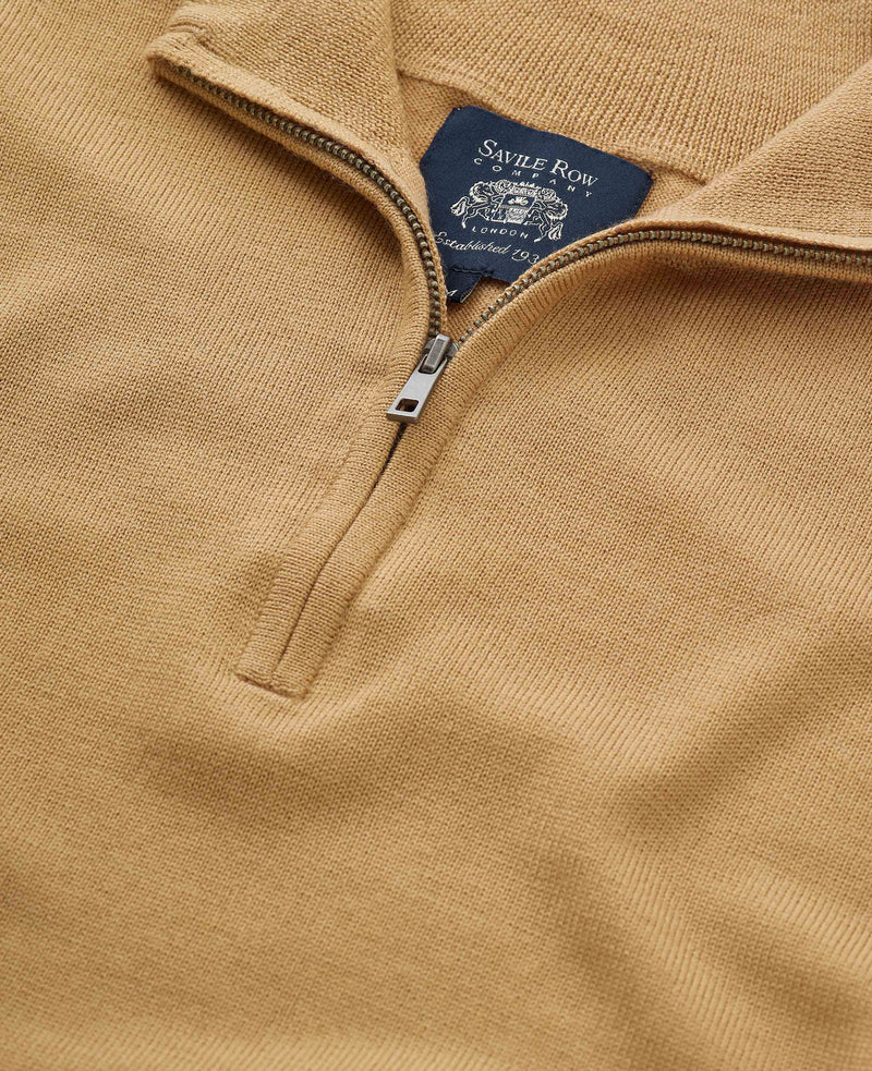 tan merino wool zip neck jumper mkw567tan Detail