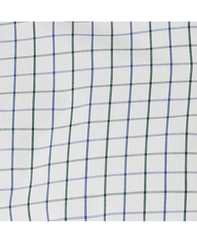 White Blue Cotton Tattersall Check Slim Fit Formal Shirt - Single Cuff