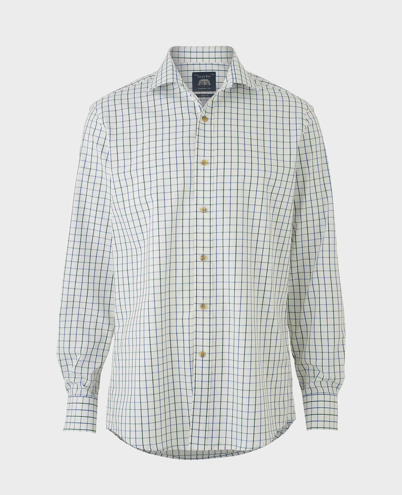 White Blue Cotton Tattersall Check Slim Fit Formal Shirt - Single Cuff