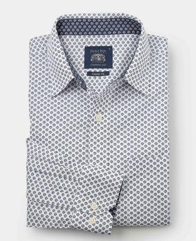 Men's White Cotton Classic Fit Printed Casual Shirt folded