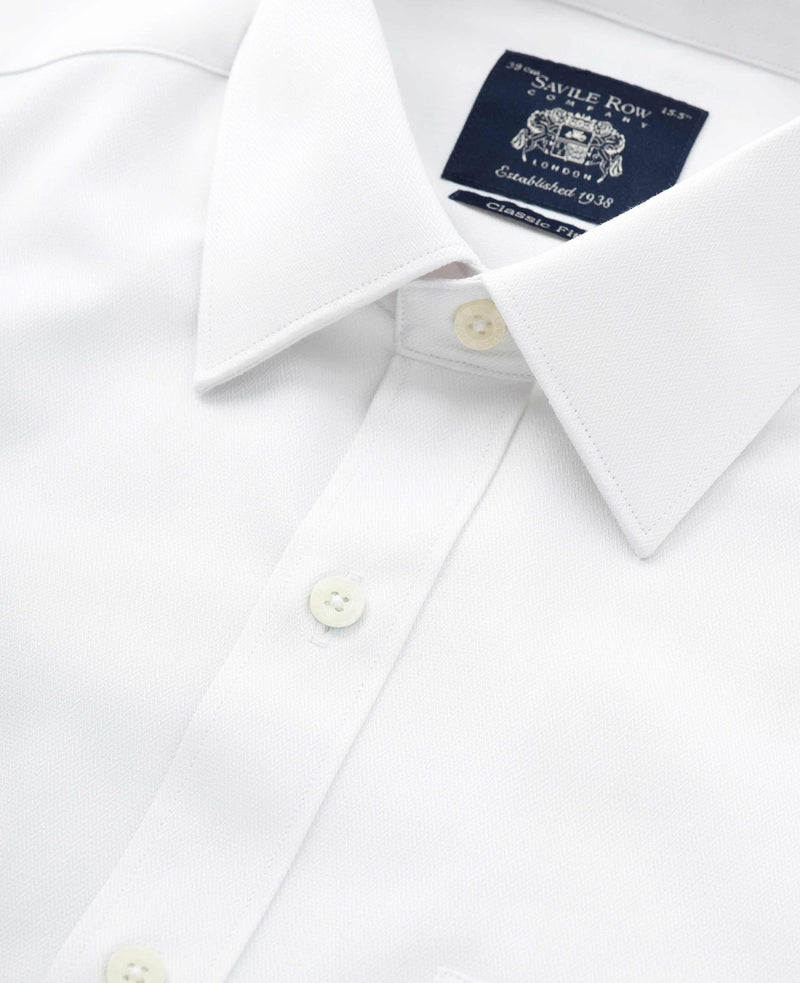 white cotton herringbone classic fit formal shirt double cuff 1503wht Detail