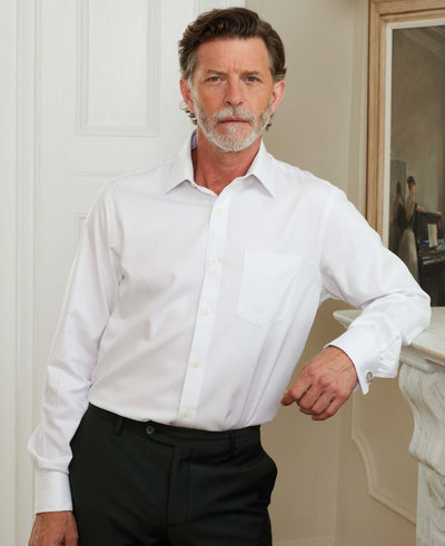 white cotton herringbone classic fit formal shirt double cuff 1503wht model image 1