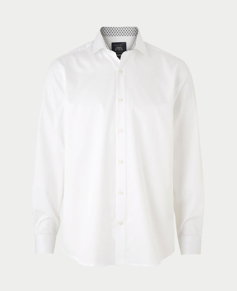 Men's White Cotton Twill Classic Fit Smart-Casual Shirt With Single Cuffs mannequin