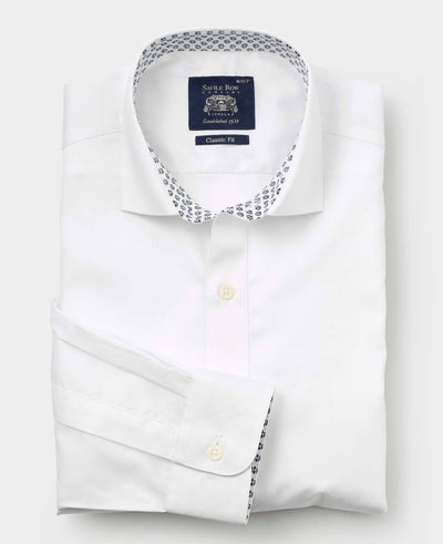 Men's White Cotton Twill Classic Fit Smart-Casual Shirt With Single Cuffs folded