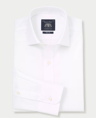 white cotton twill slim fit non iron shirt single cuff 2039wht No Tie grey