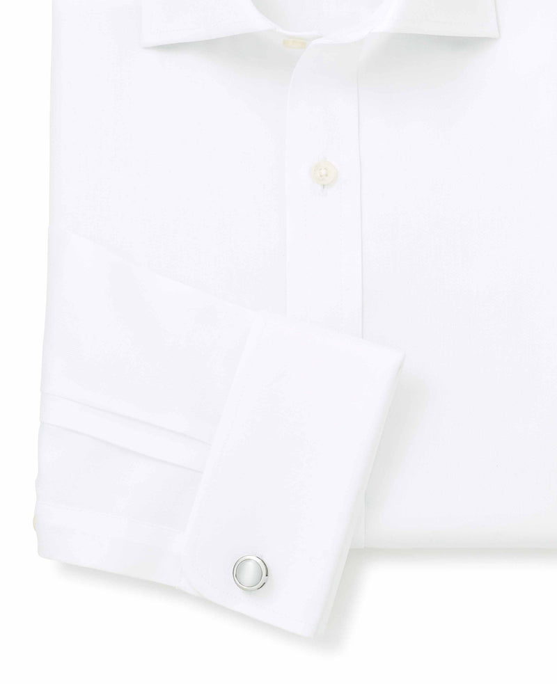 White Fine Twill Slim Fit Formal Shirt - Double Cuff - Cuff Detail - 1375WHT