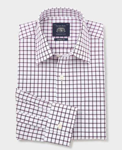 white purple cotton grid check classic fit formal shirt single cuff 1502pur No Tie grey